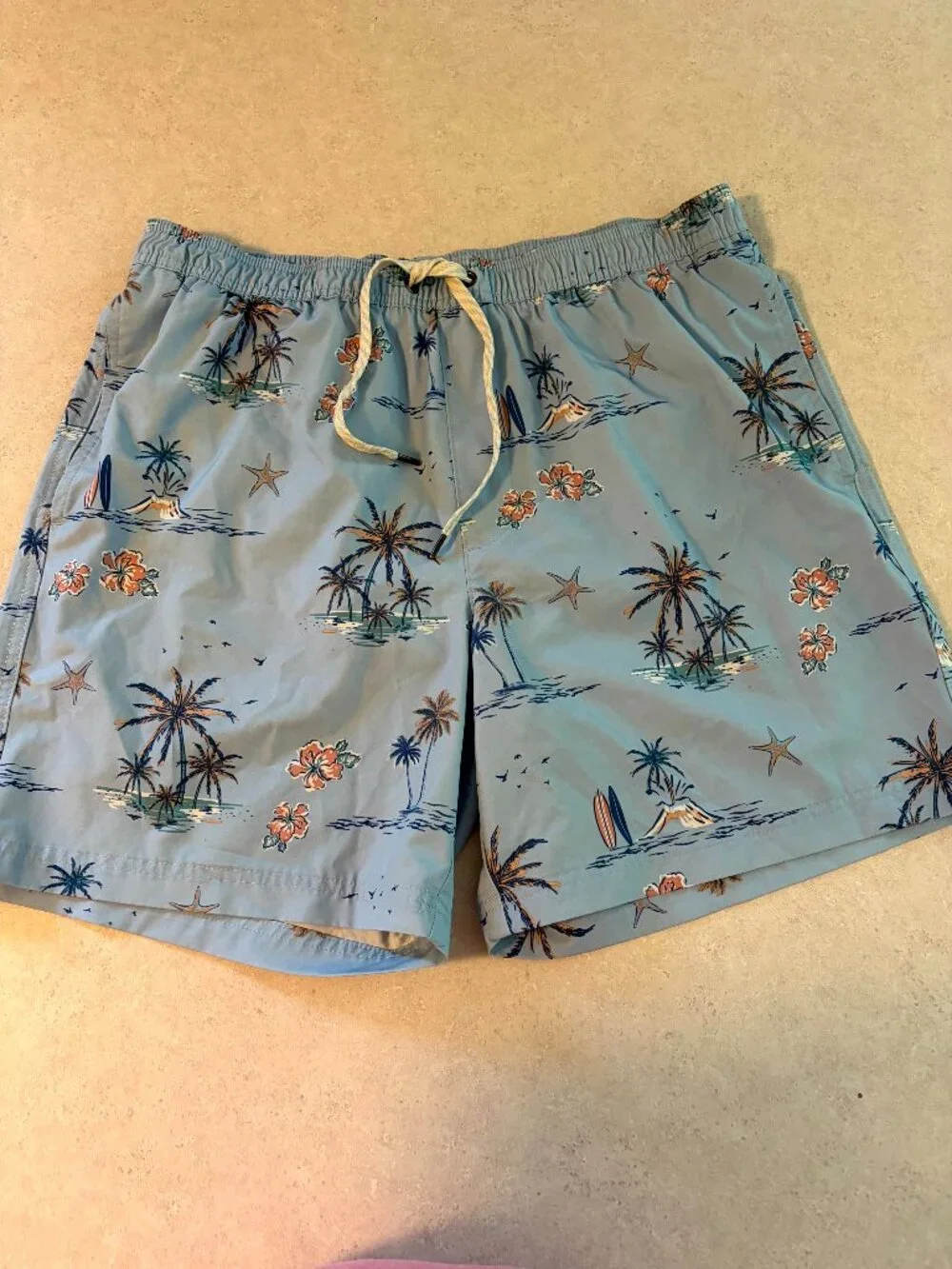 Sonoma Men's Beach Swim Shorts Blue Palm Tree Surf Board Size Large